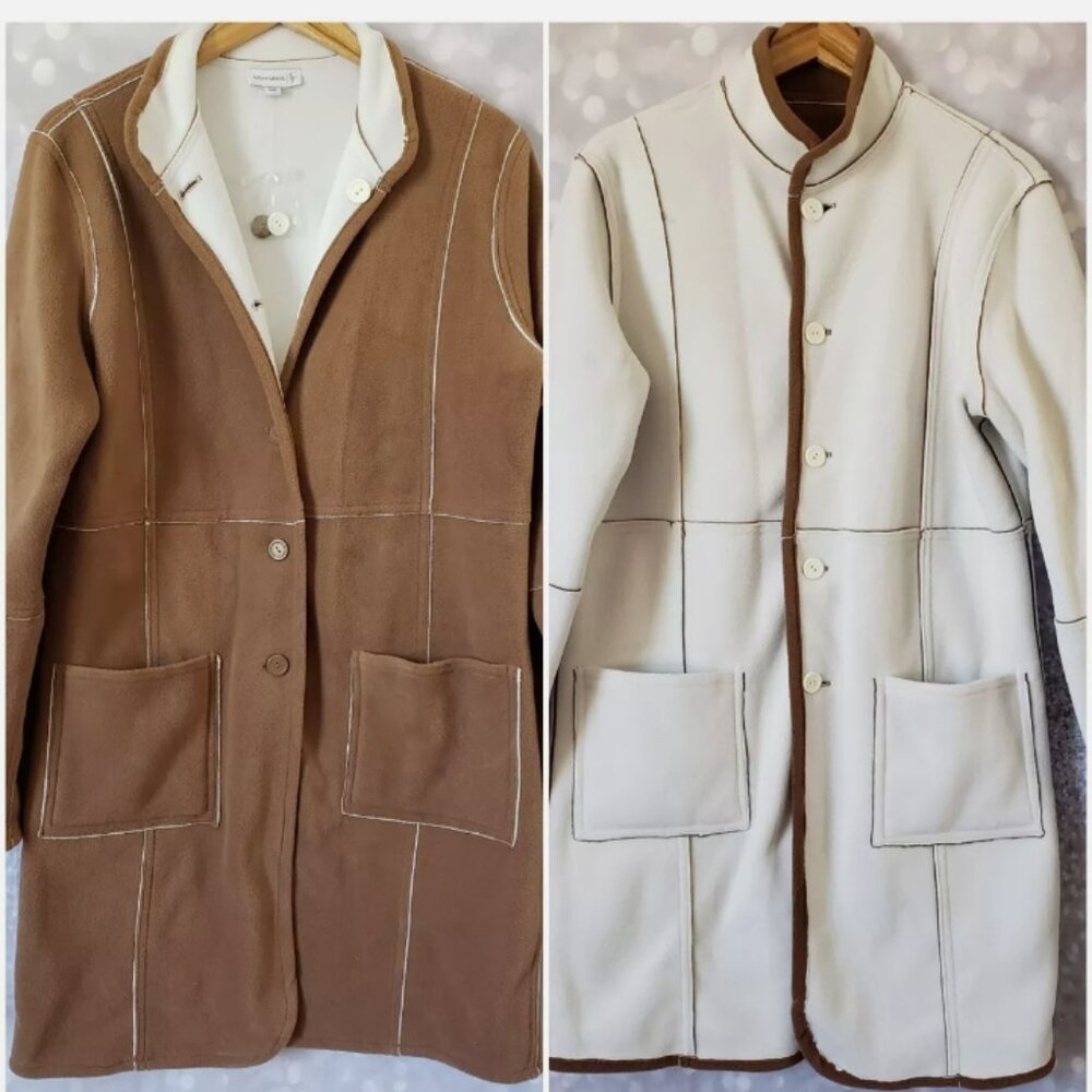 Susan Graver Reversible Brown & White Fleece Jacket Coat